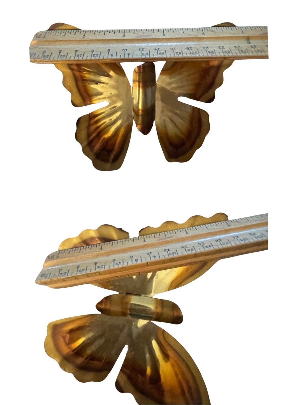 Vintage Brass Butterfly Wall Hanging Art Set of 3 Flame Treated 70s MCM Decor - Picture 10 of 11